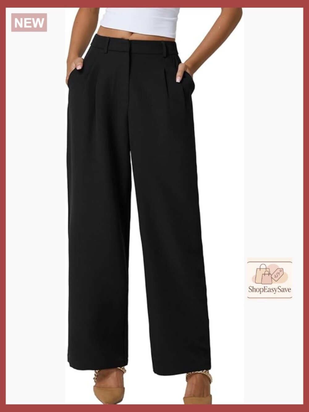 Wide Leg Dress Pants High Waisted Wrinkle Free Work Slacks with Pockets